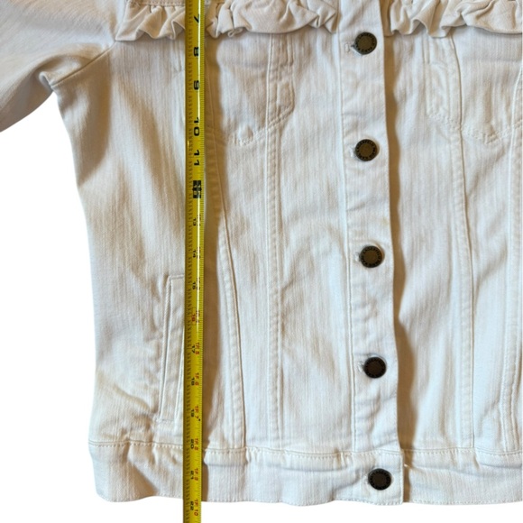 Karl Lagerfeld | White Denim Ruffle Cropped Jacket Medium - Picture 6 of 11